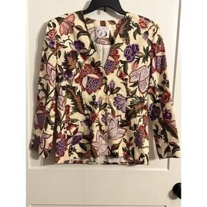 Doncaster Blazer Jacket Sz 8 Multicolor Linen Floral Button Front Vintage Retro